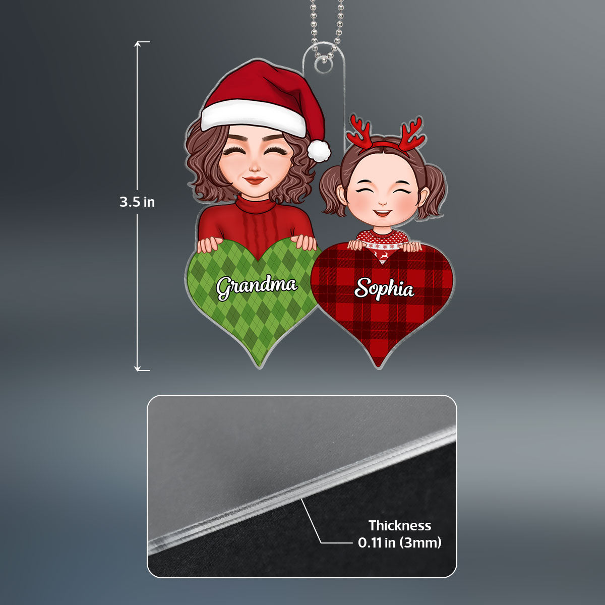 Pretty Grandma & Grandkid Peeking On Pattern Heart Christmas Gift For Grandson Granddaughter Personalized Acrylic Ornament