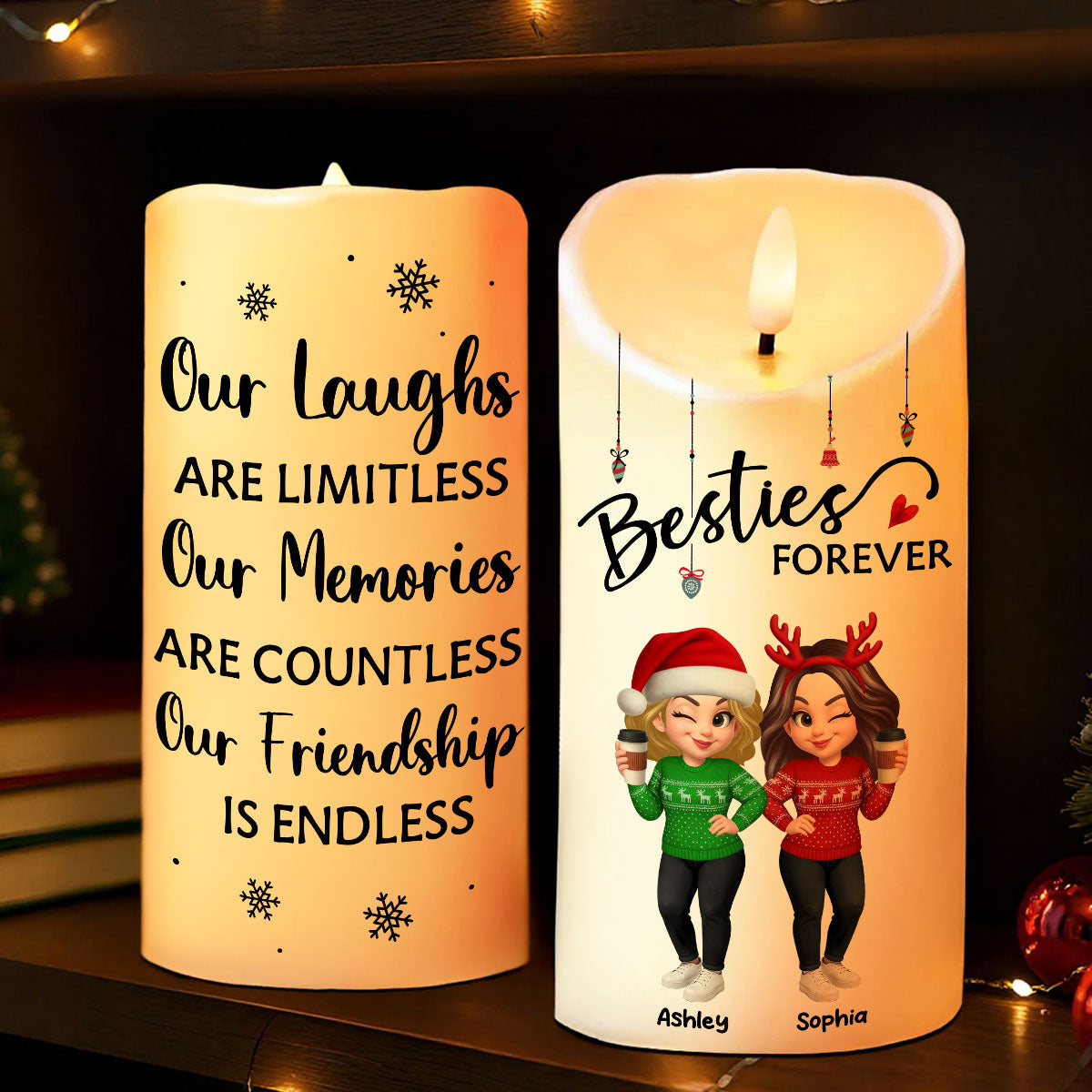 Pretty Sister Besties Standing Personalized LED Candle, Christmas Gift for Sisters, Besties