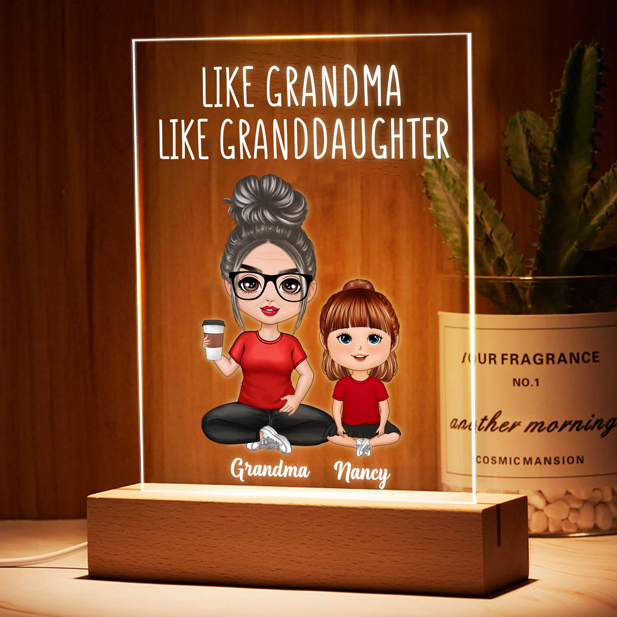 Like Grandma Like Granddaughters Grandsons Grandchildren Personalized Rectangle Acrylic Plaque LED Night Light