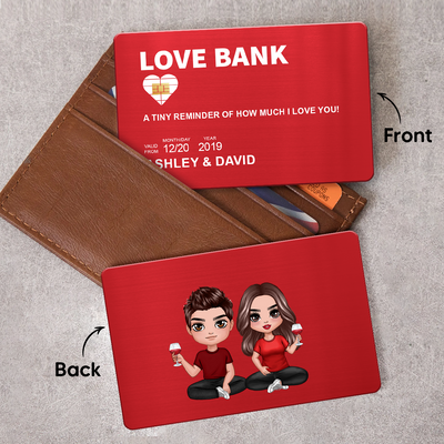 Love Bank Doll Couple Sitting Anniversary Gift Personalized Wallet Insert Metal Wallet Card