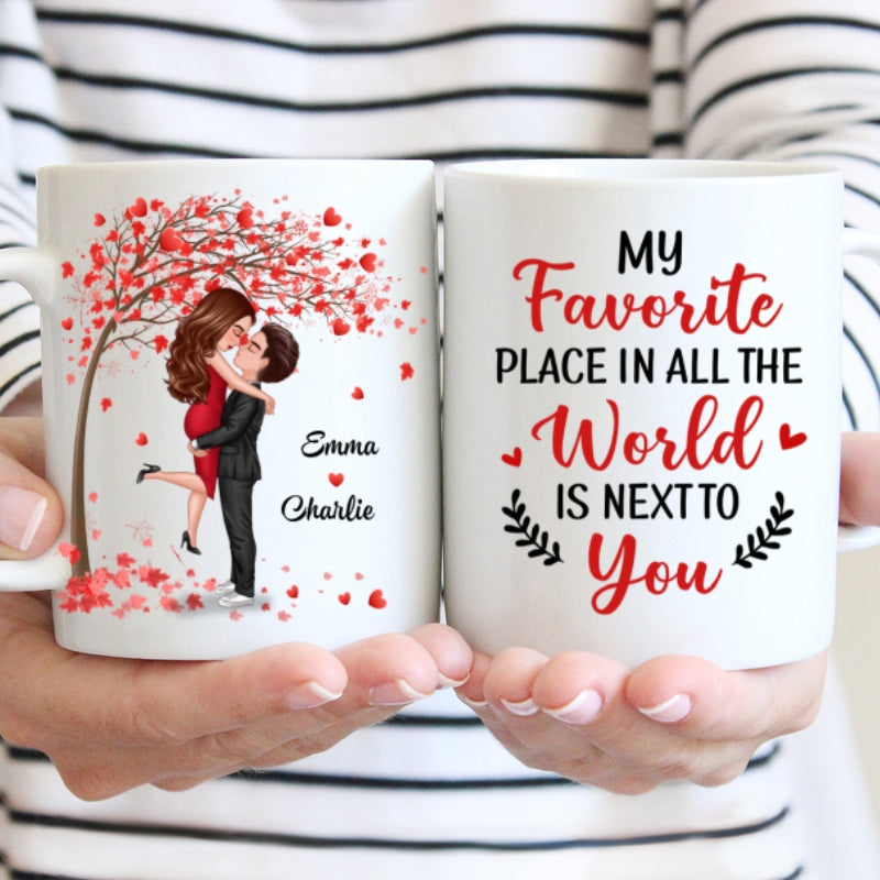 Hugging Doll Couple Under Red Tree  Anniversary Gift For Him For Her Personalized Mug