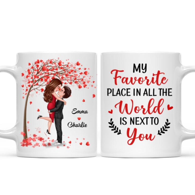 Hugging Doll Couple Under Red Tree  Anniversary Gift For Him For Her Personalized Mug