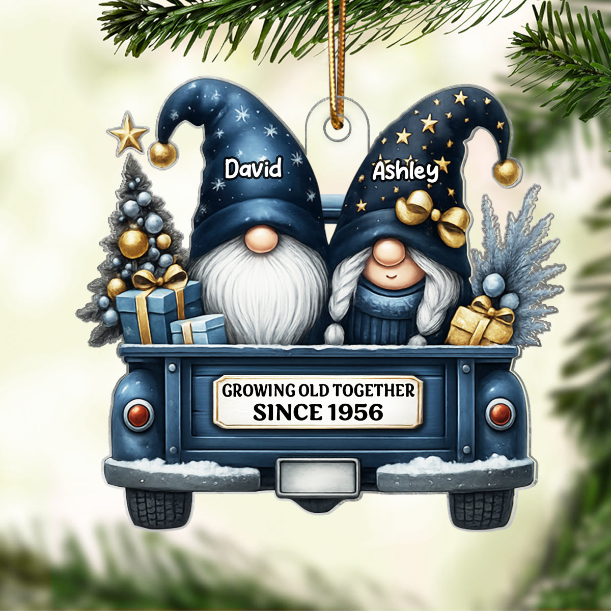 Gnome Couple Growing Old Together - Personalized Acrylic Ornament - Heartfelt Gift For Couple, For Him, For Her, Husband, Wife