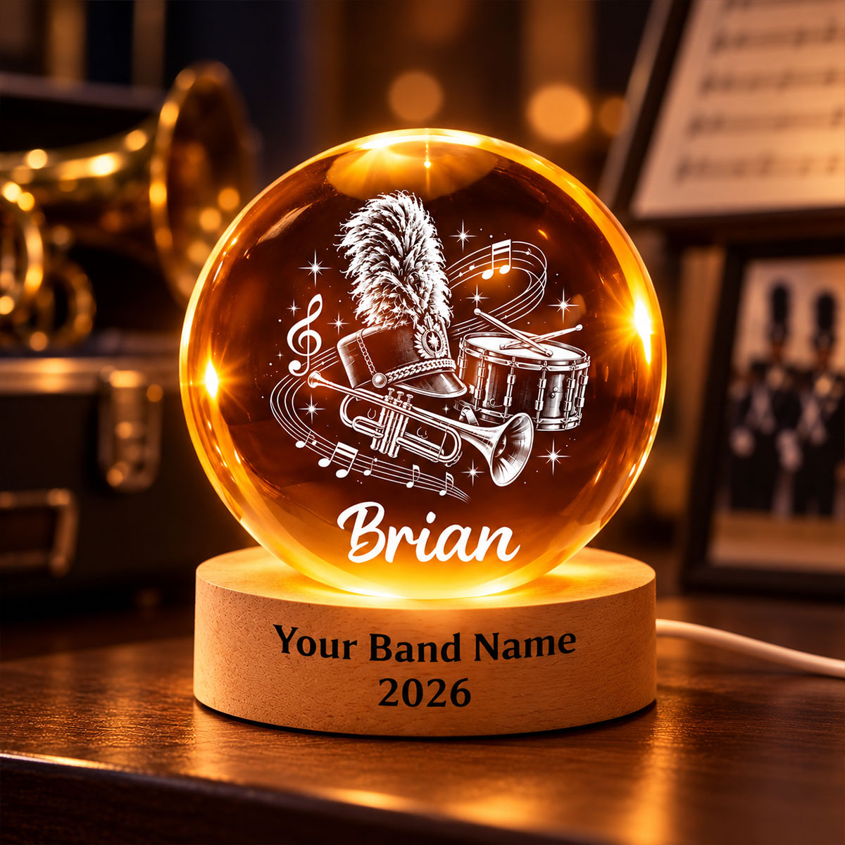 Marching Band Design - Personalized Crystal Ball LED Night Light - Christmas Gift For Boy Girl, Grandkids