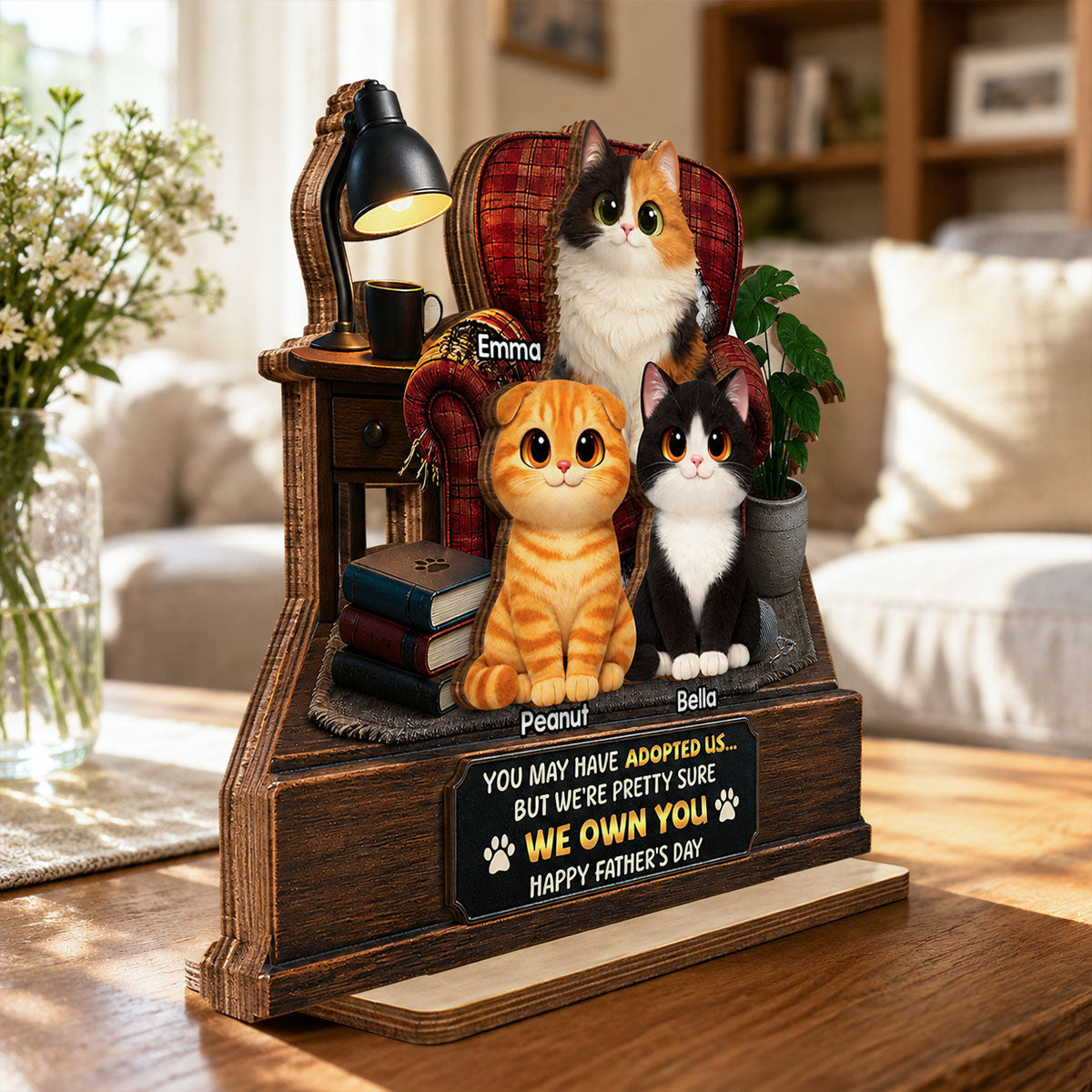 Pretty Sure We Own You - Personalized 2-Layered Wooden Plaque - Funny Father's Day Gift for Cat Dad