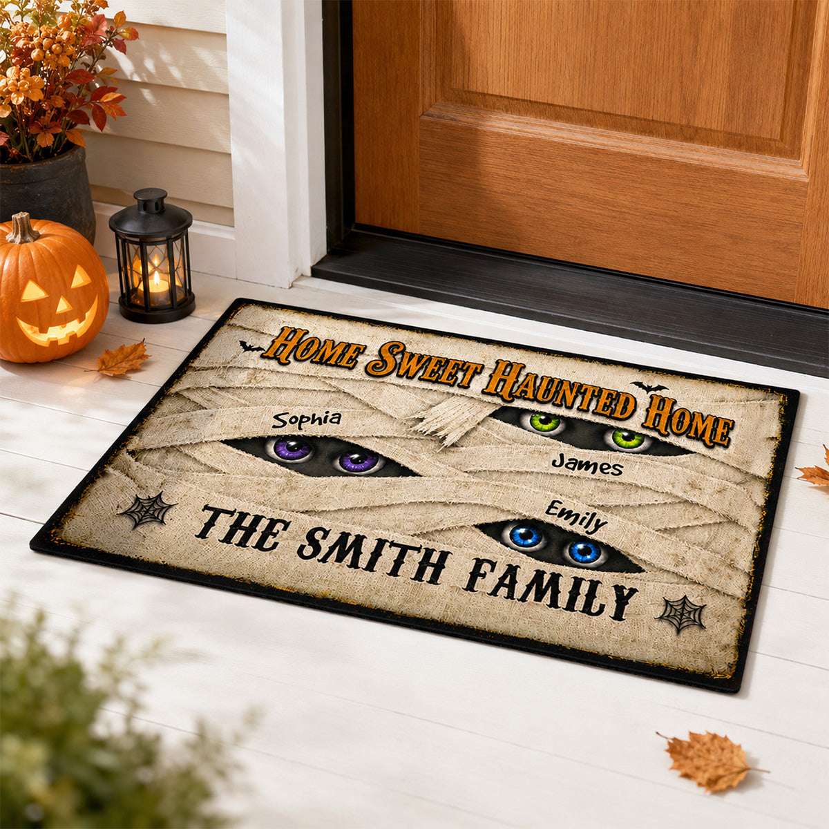 Mummy Family Peeking Eyes 2D Flat - Personalized Doormat - Funny Halloween Family Decoration