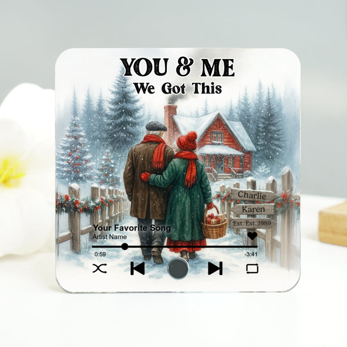 Winter Eternal Love Couple Growing Old Together Personalized Music Fridge Magnet, Heartfelt 2025 Gift, Anniversary Christmas Gift For Couple