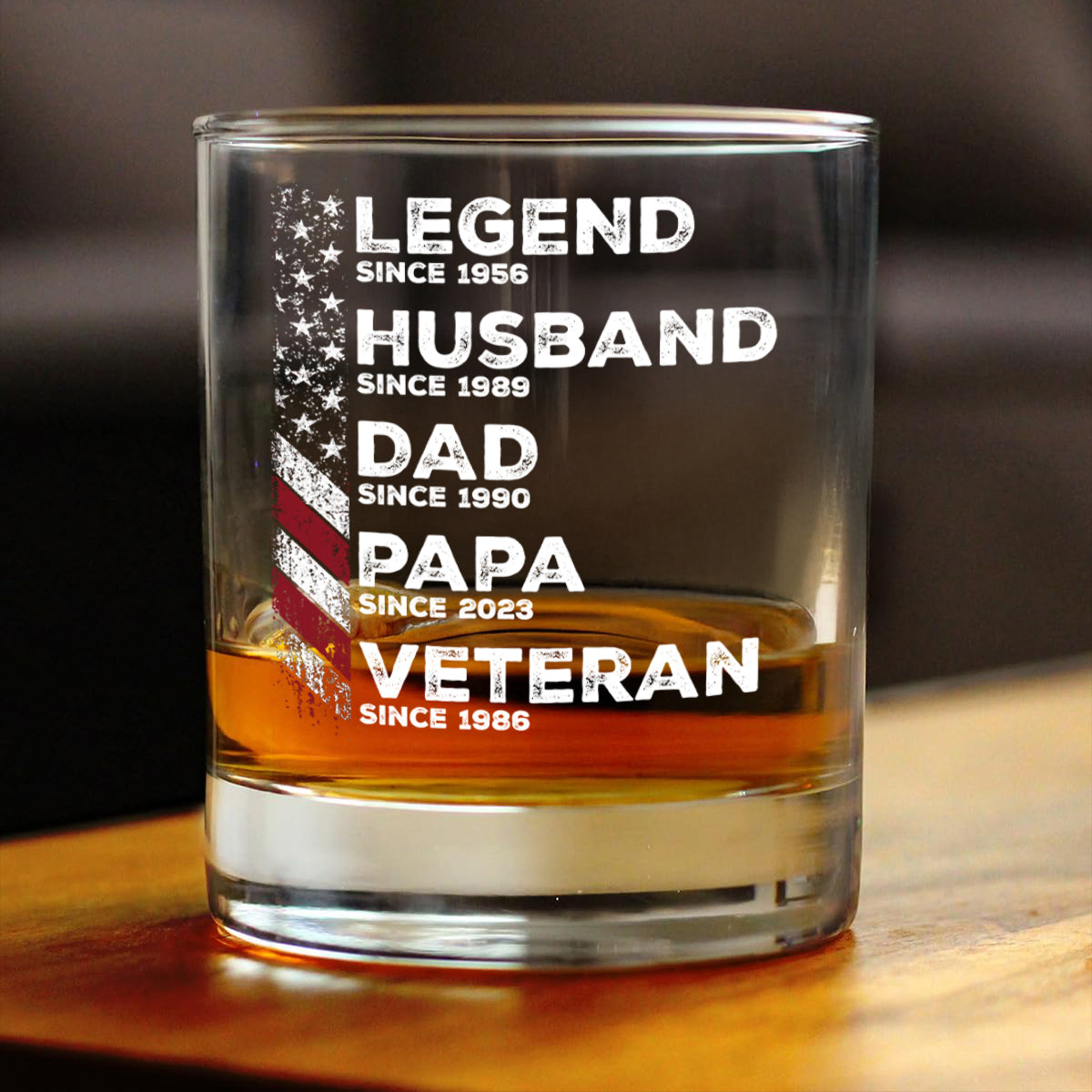 Legend Husband Daddy Since Personalized Whiskey Glass, Father's Day Gift for Veteran Dad, Grandpa