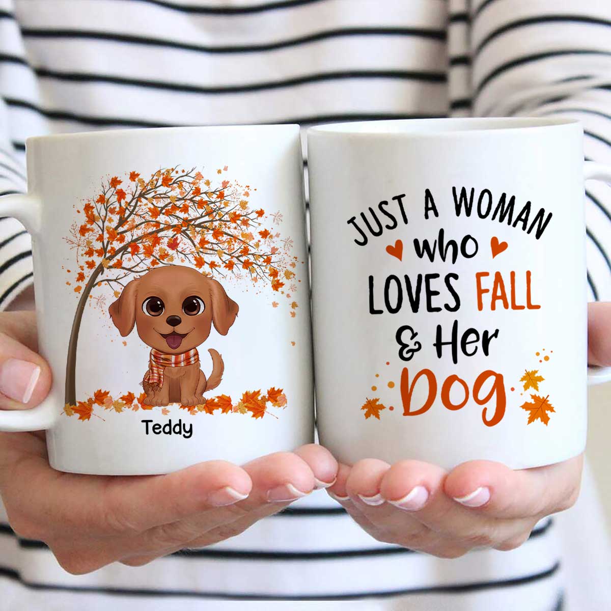 Fall Season Watercolor Cute Dogs Just Girl Who Loves Fall And Her Dogs Personalized Mug
