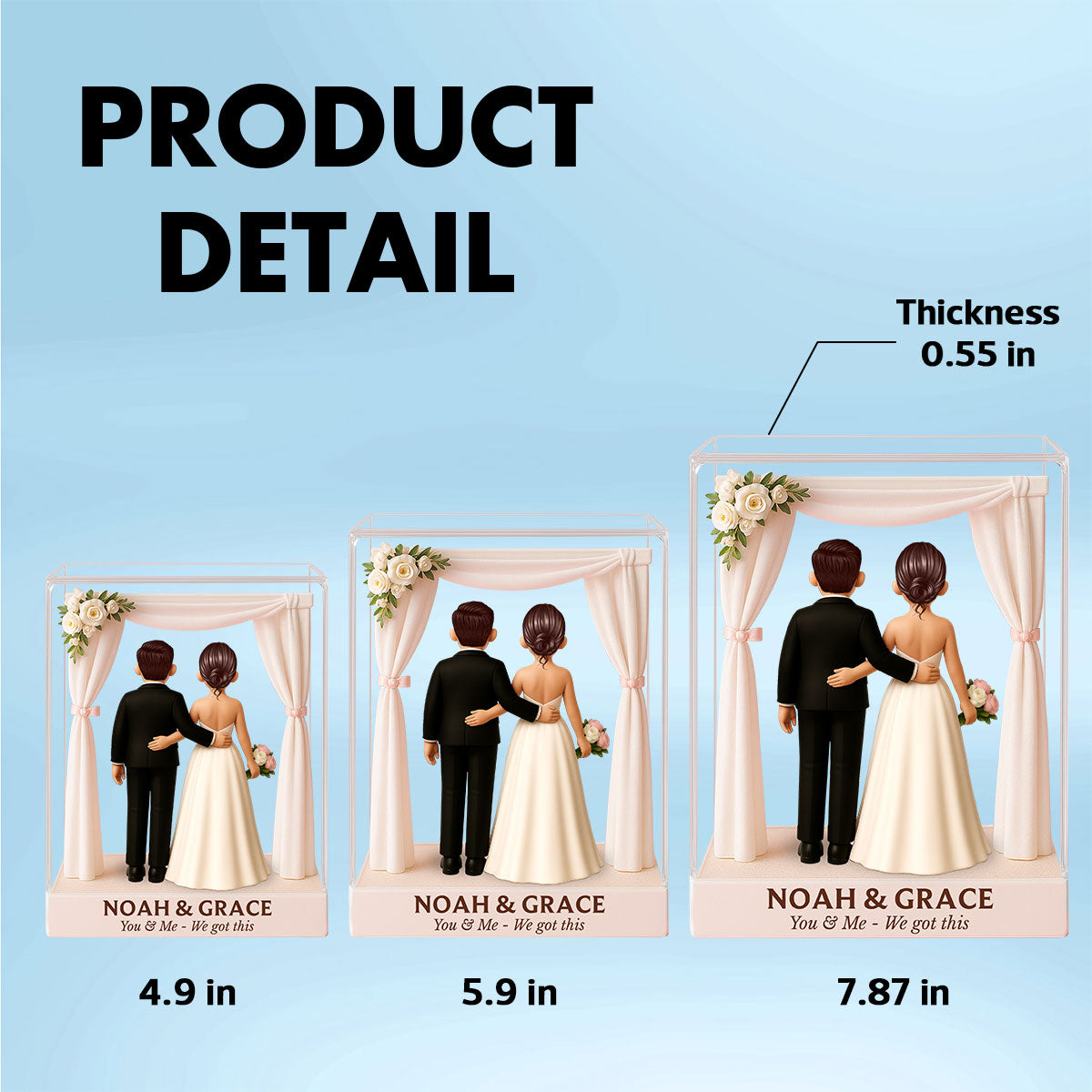 Bride & Groom Couple Figures Style Beach Wedding Theme Personalized Acrylic Flat Block Plaque, Wedding Gift, Newlyweds Gift