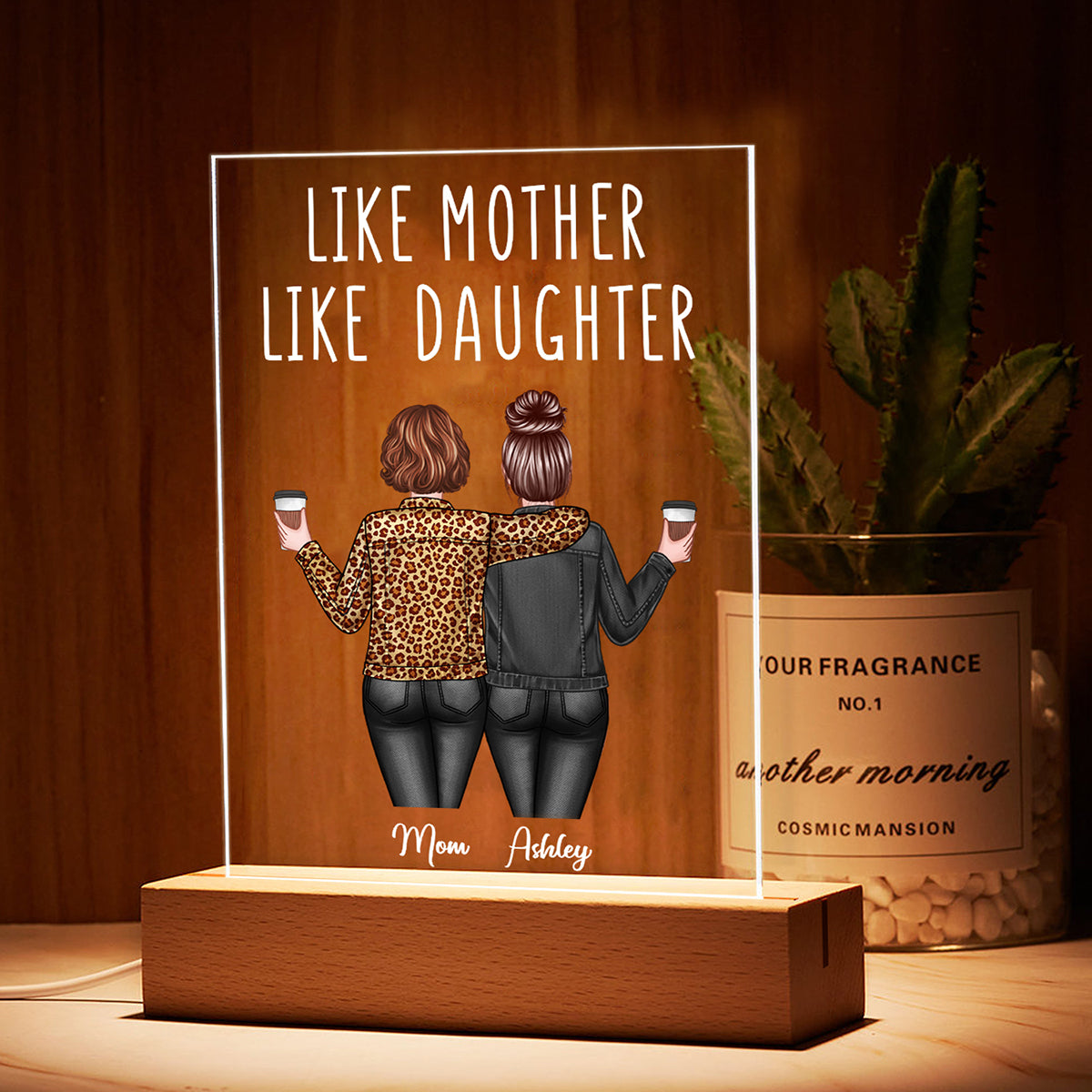 Back View Women Like Mother Like Daughter Personalized Rectangle Acrylic Plaque LED Night Light
