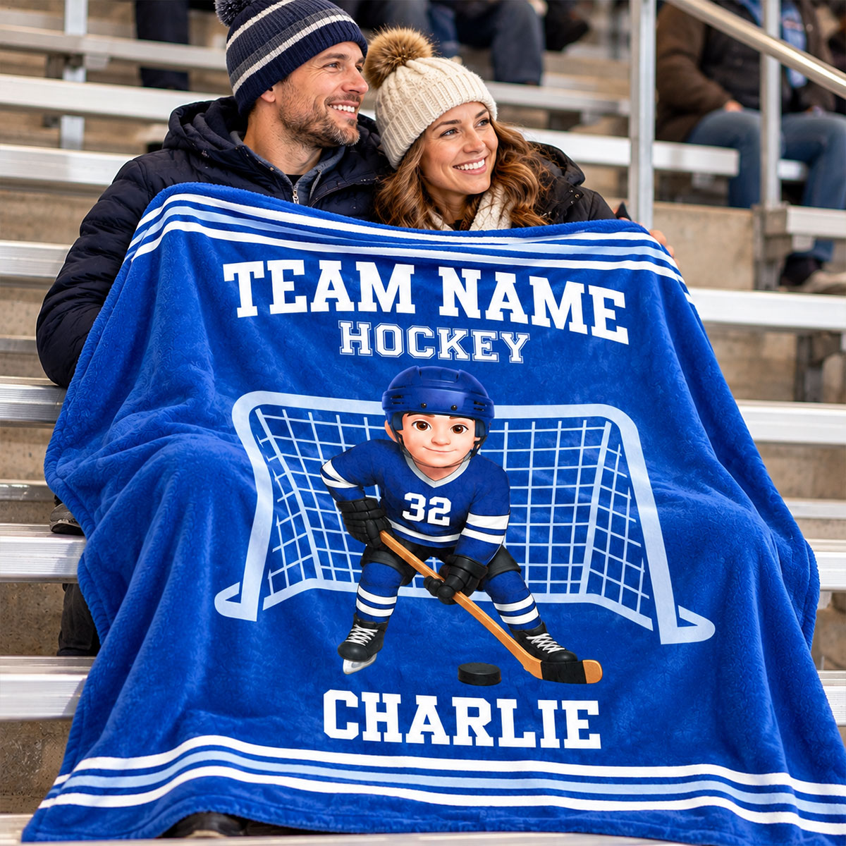 Hockey Boy Girl Custom Name And Team Name - Personalized Fleece Blanket - Christmas Gift For Hockey Players, Grandson, Son, Granddaughter, Daughter