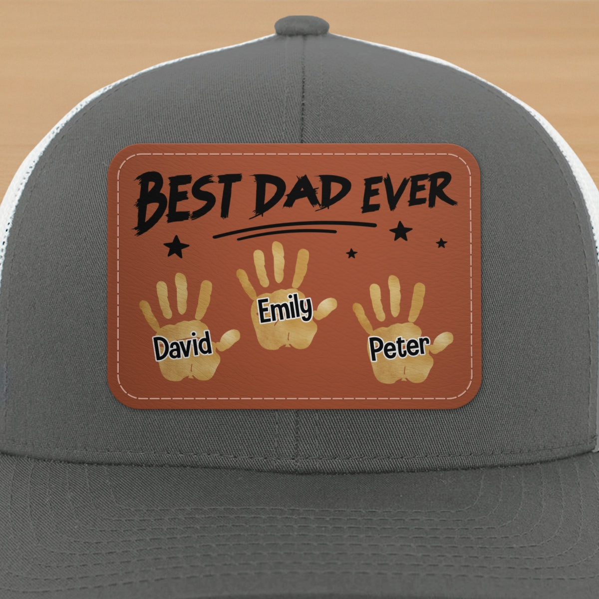 Best Dad Ever Handprints Personalized Leather Patch Hat