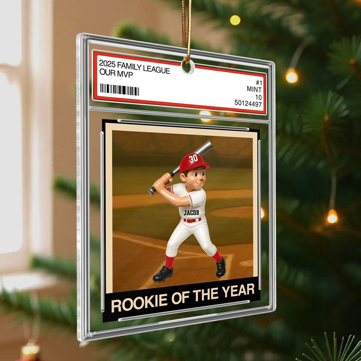 Baseball Player Family League Trading Card Style - Personalized Acrylic Ornament - Christmas Gift For Son, Grandson