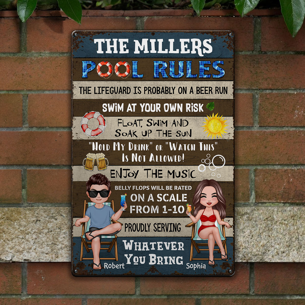 Pool Rules Summer Couple Personalized Metal Sign