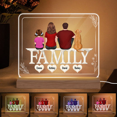 Family Back View Sitting On Text Personalized Acrylic Custom Shape LED Night Light