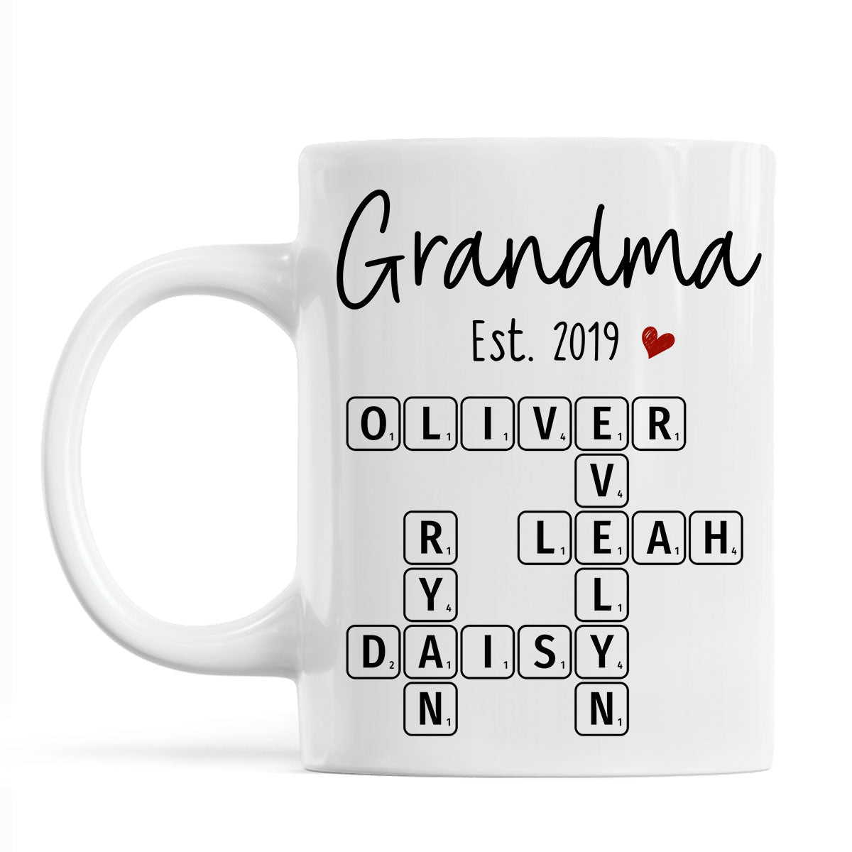 Grandma Mom Est. Crossword Puzzle Art Personalized Mug