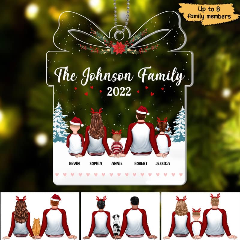 Pajamas Family Sitting Gift Box Shaped Personalized Acrylic Ornament