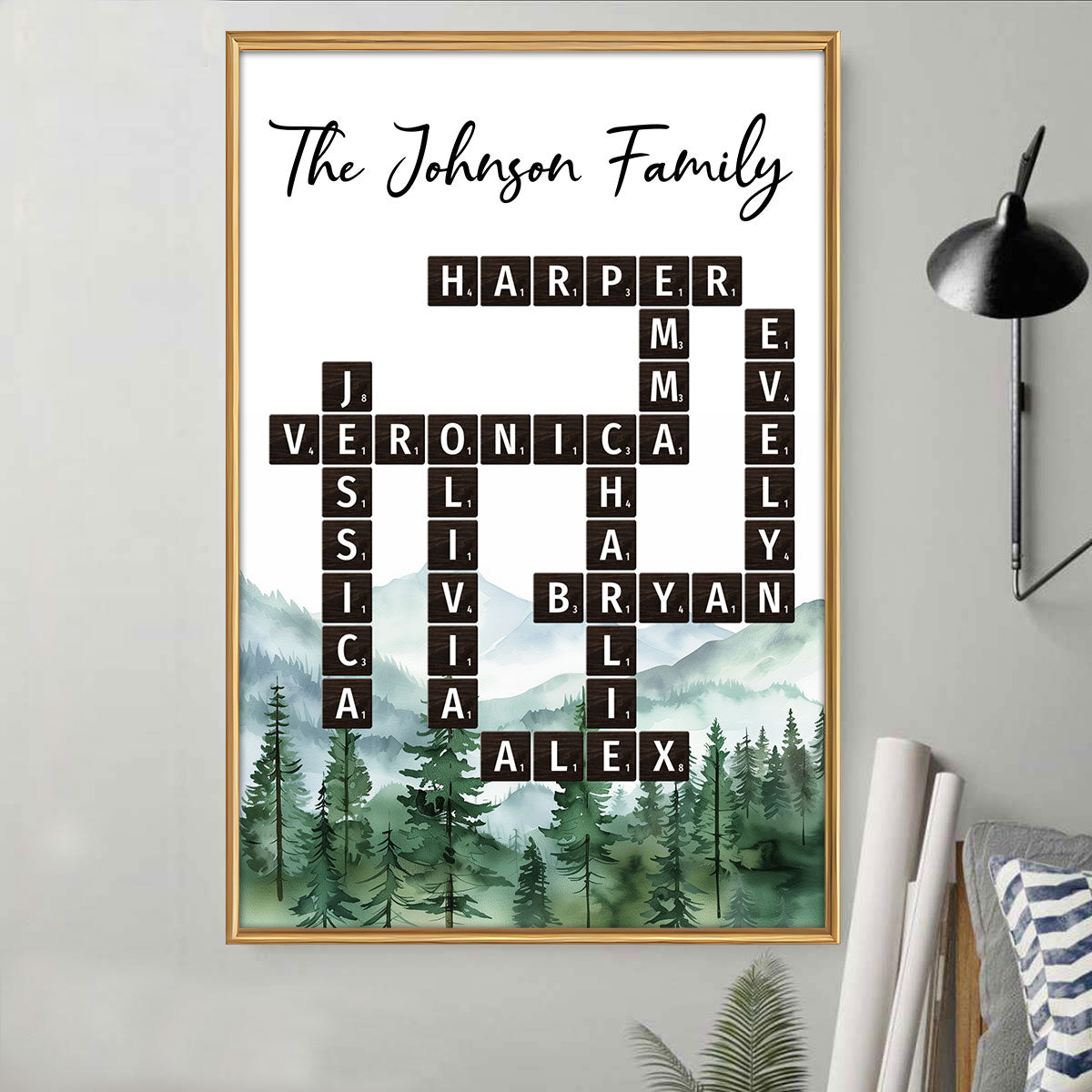 Family Crossword Puzzle Art Dark Tiles Treasure Forever Personalized Poster