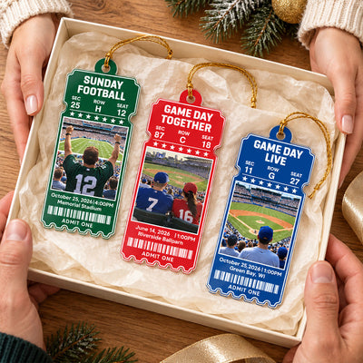 Custom Sports Ticket - Personalized Acrylic Ornament - Game Day Keepsake Stadium Memory, Christmas Gift for Him, for Her