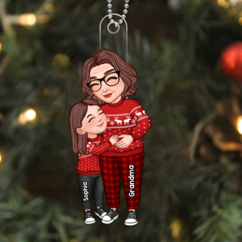 Grandma & Grandkids Hugging Christmas Gift For Grandma Granddaughter Grandson Personalized Acrylic Ornament