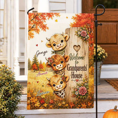 Trending Cute Highland Cow - Personalized Garden Flag - Fall Season Decoration For Grandparents' House