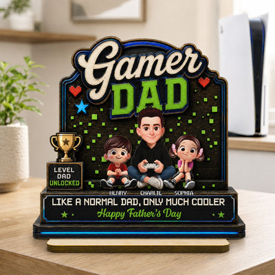 Gamer Dad & Kids - Personalized 2-Layered Wooden Plaque - Father's Day Gift For Gamer Dad