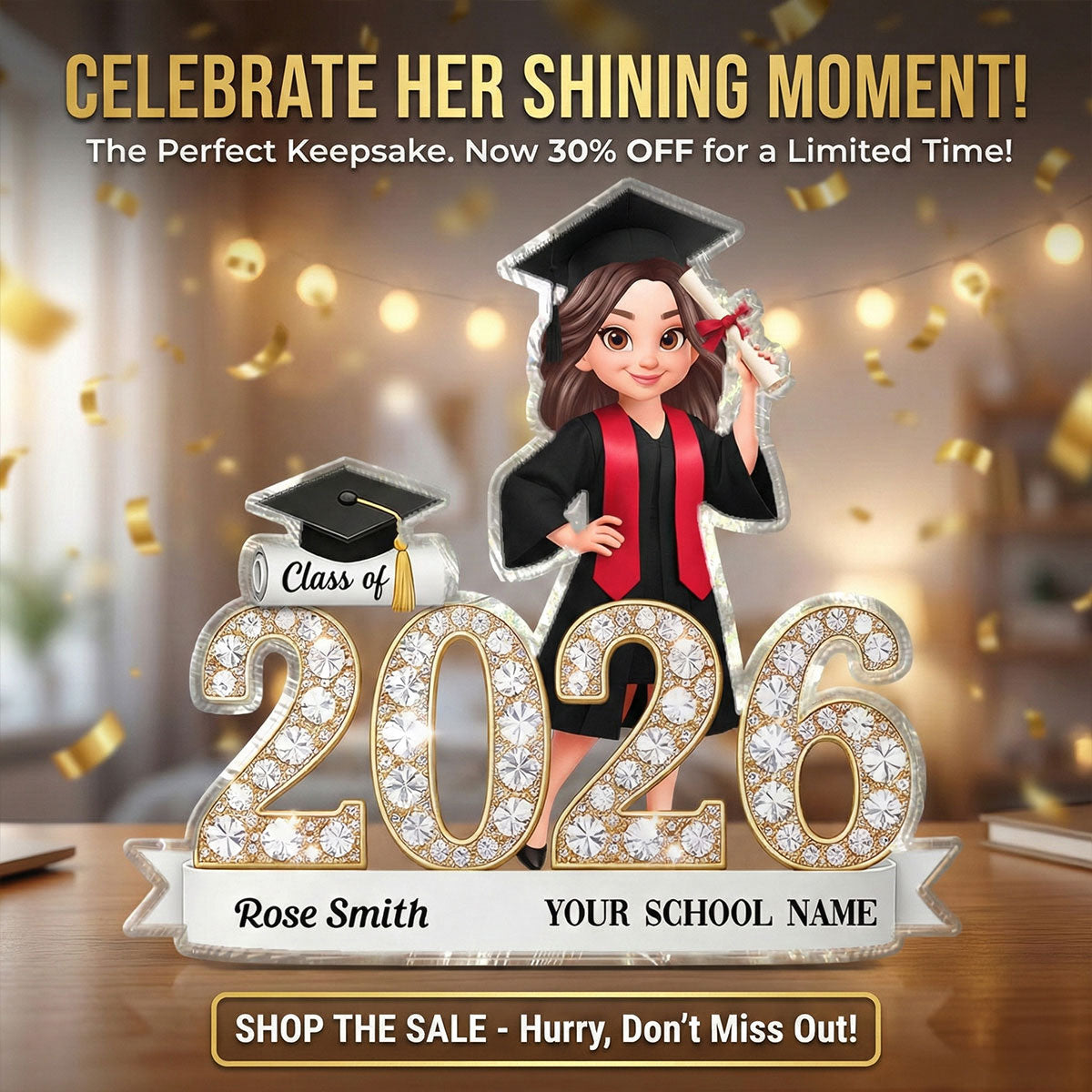 Shining Effect Class Of Graduation Senior - Personalized Acrylic Block Plaque - Gift For Graduation Day, Graduation Gift, Keepsake