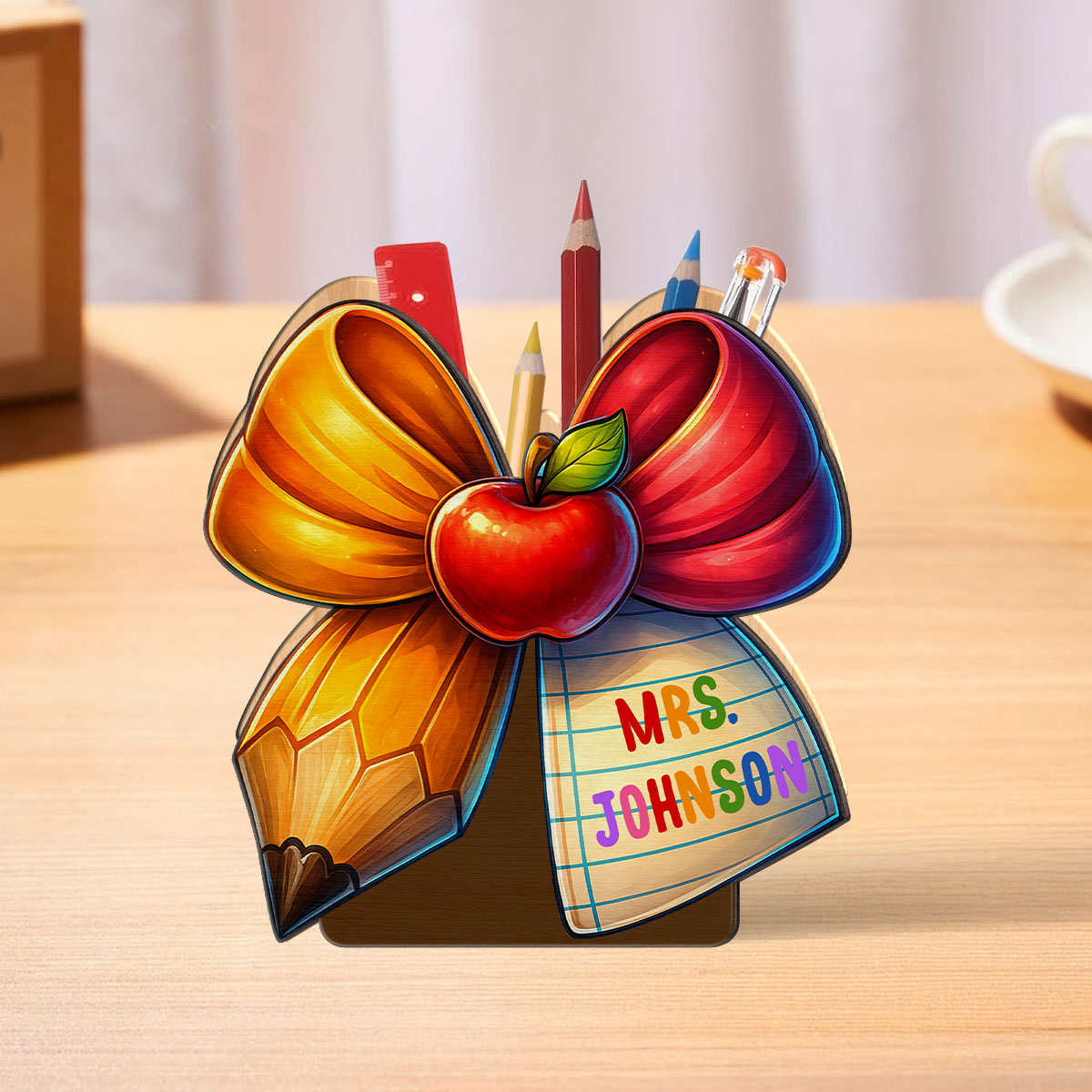 Teacher Pencil Paper Bow Personalized Pen & Pencil Holder, Gift for Teachers