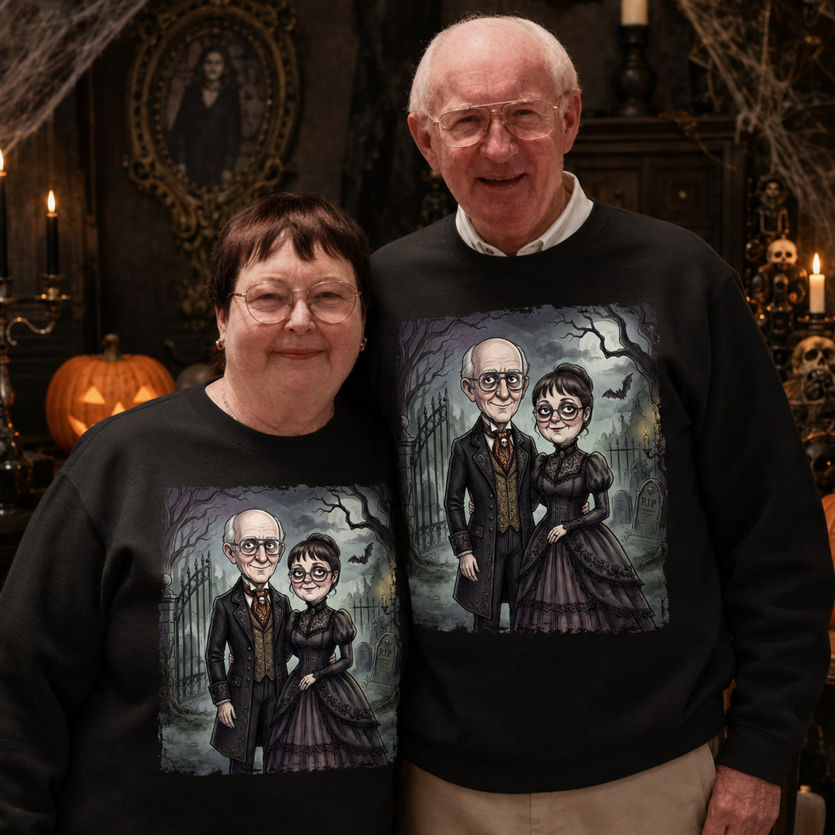 Custom Gothic Couple Portrait from Photo - Personalized Shirt - Couple Halloween Matching Shirts, Anniversary Gift for Her, for Him