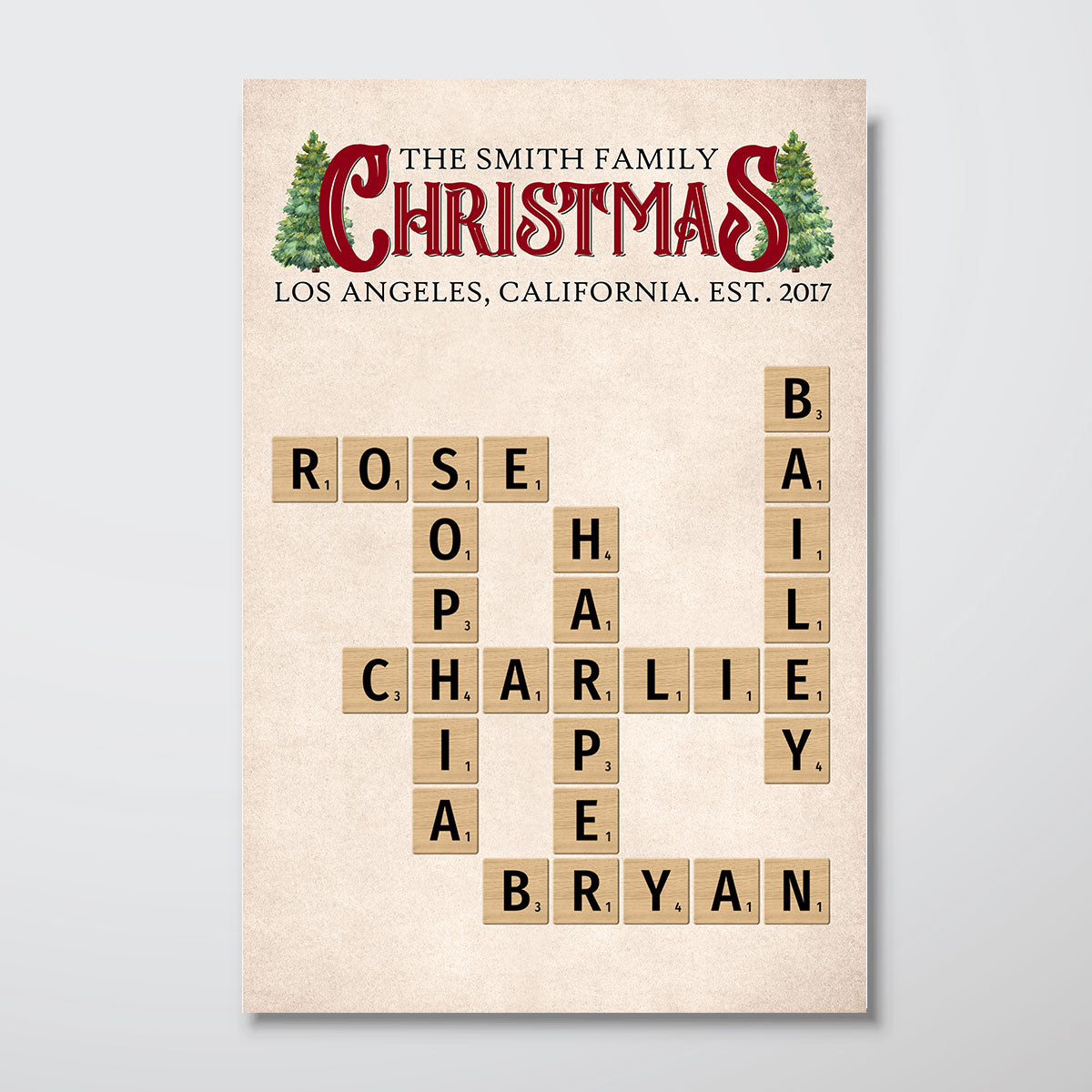 Family Rustic Christmas Crossword Puzzle Art Family Bond Personalized Poster, Christmas Decor