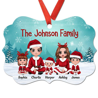 Family Christmas Costume Sitting In Snow Personalized Christmas Ornament