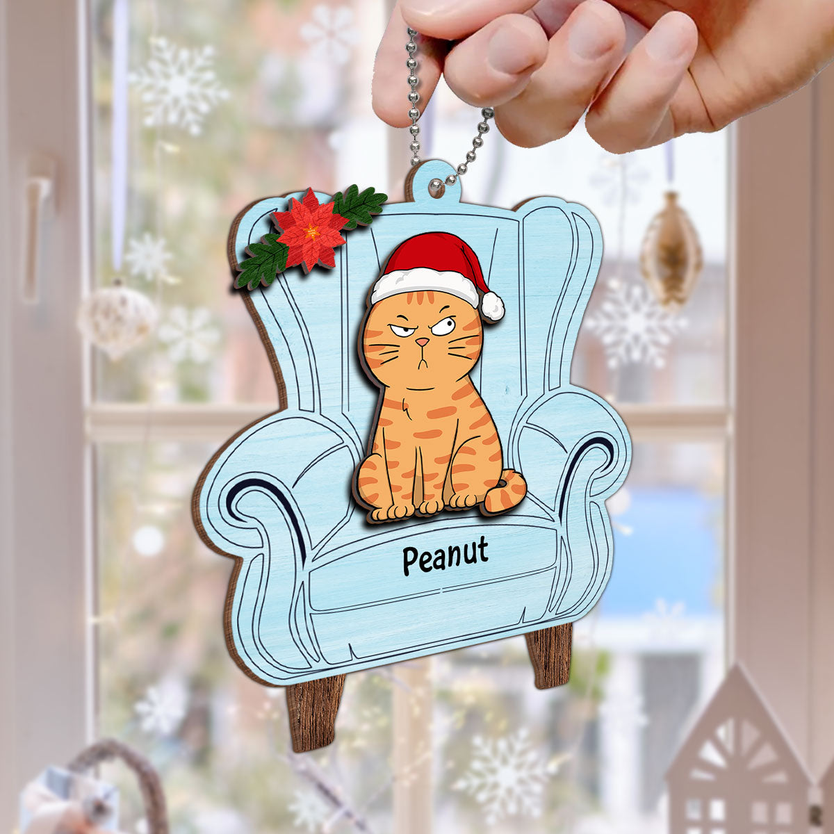 Christmas Cats On Chair Personalized 2-Layer Wooden Ornament
