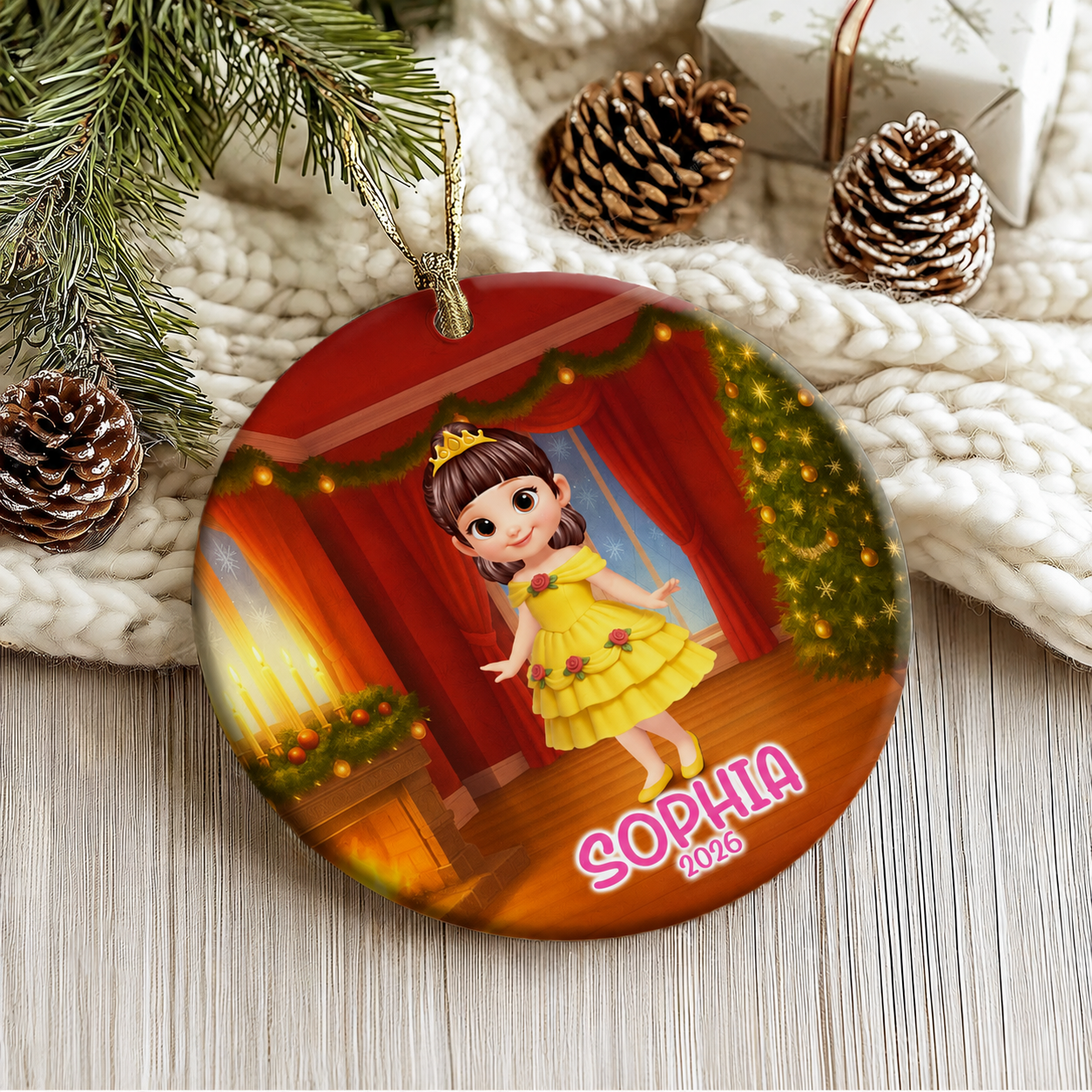 Little Princess Personalized Circle Ceramic Ornament, Christmas Gift for Daughters, Granddaughters
