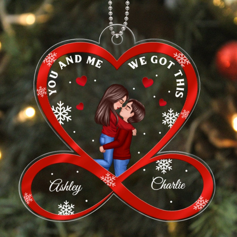 Christmas Doll Couple Hugging Kissing Infinity Heart Personalized Acrylic Ornament