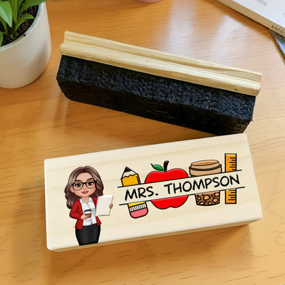 Teacher Sitting Personalized Teacher Whiteboard Eraser, Custom Teacher Appreciation Gifts, Chalkboard Eraser with Marker, Preschool Teacher Name gifts