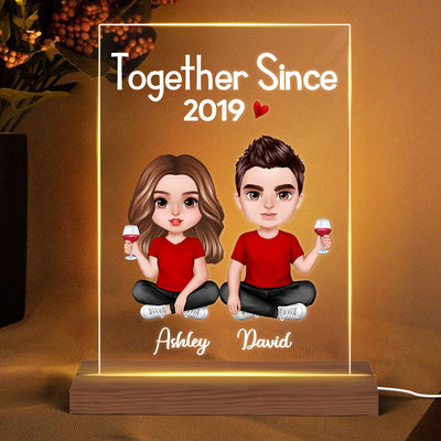 Doll Couple Sitting Realistic Gift For Him Gift For Her Personalized Rectangle Acrylic Plaque LED Lamp Night Light