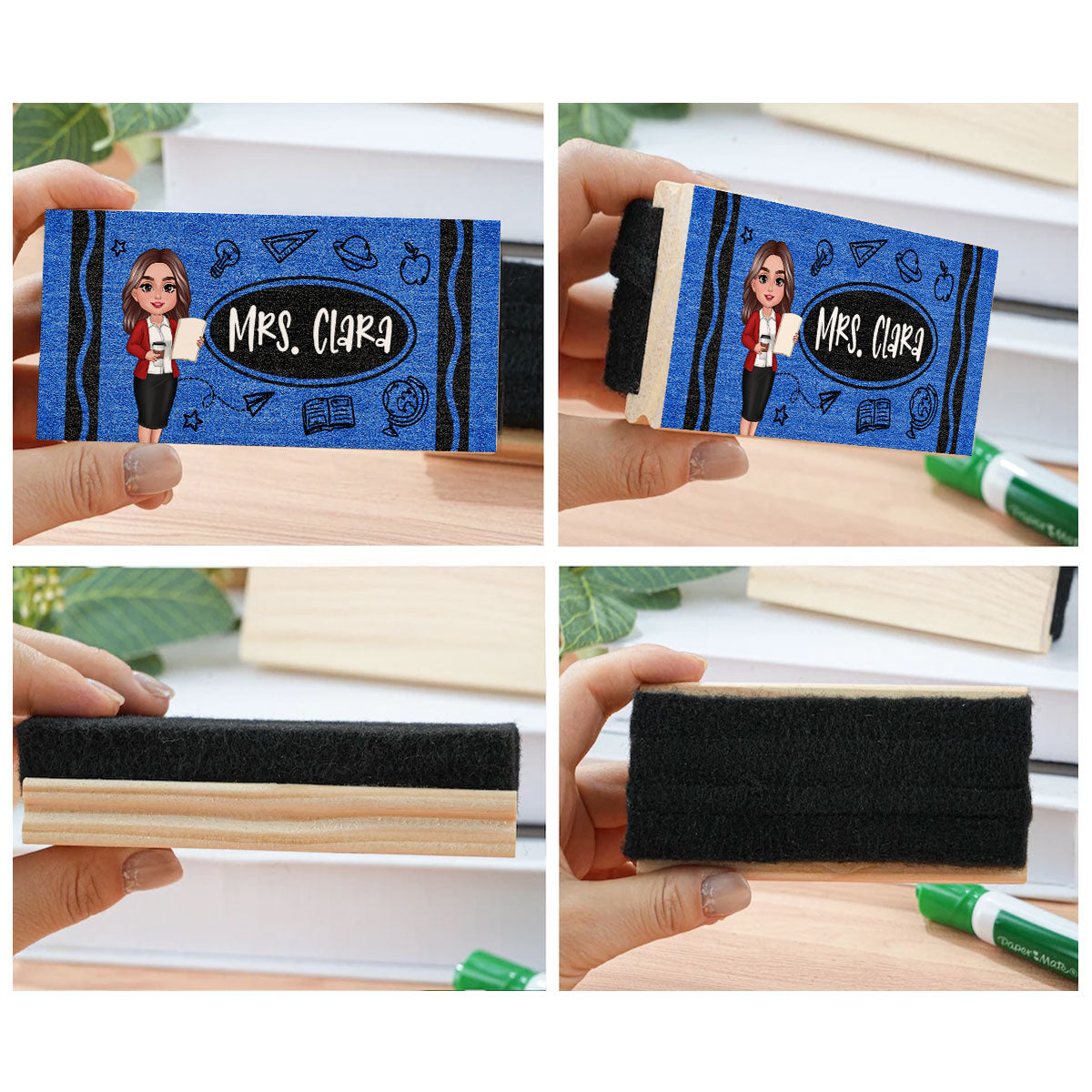 Teacher Crayon Pattern Personalized Chalkboard/Whiteboard Eraser with Marker, Teacher Appreciation Gift, Back To School Gift