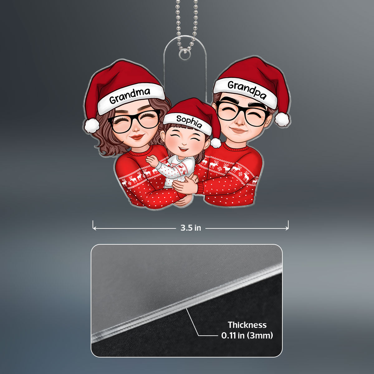 Cute Grandma Grandpa Hugging Kid Christmas Gift For Granddaughter Grandson Personalized Acrylic Ornament