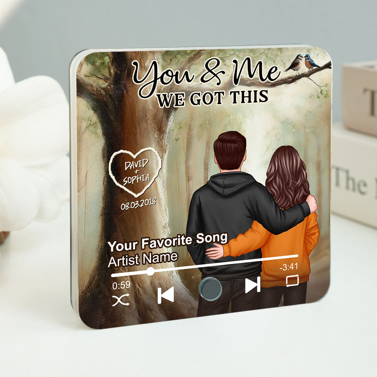Couple Names Carved On Tree Of Love Personalized Music Fridge Magnet, Heartfelt 2025  Gift For Couple, For Him, For Her, Boyfriend, Girlfriend, Husband, Wife