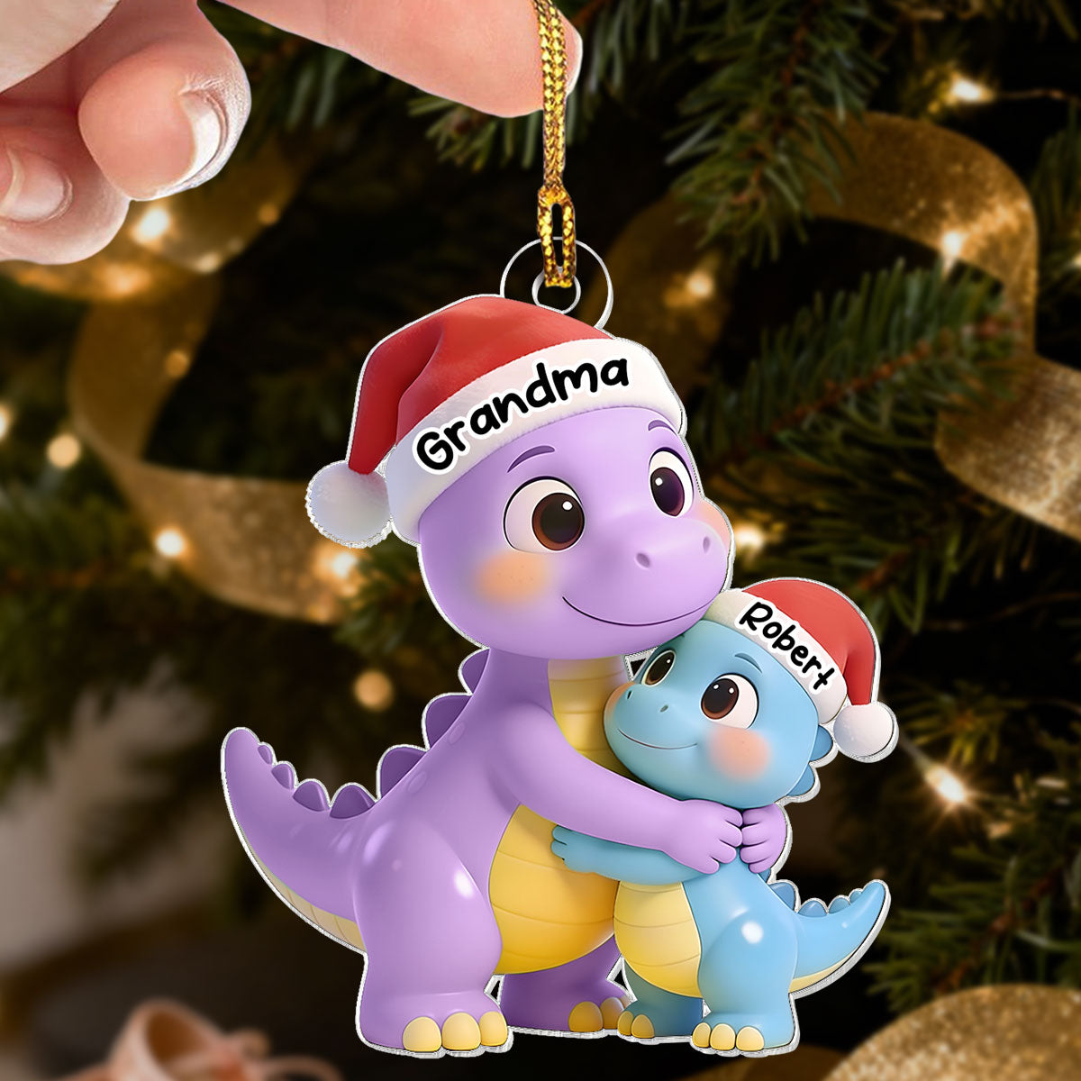 3D Effect Heartwarming Happy Grandmasaurus With Dinosaur Grandkid - Personalized Acrylic Car Hanger - Gift For Grandkids