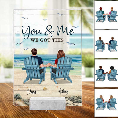 Back View Couple Sitting Beach Landscape Personalized Acrylic Plaque