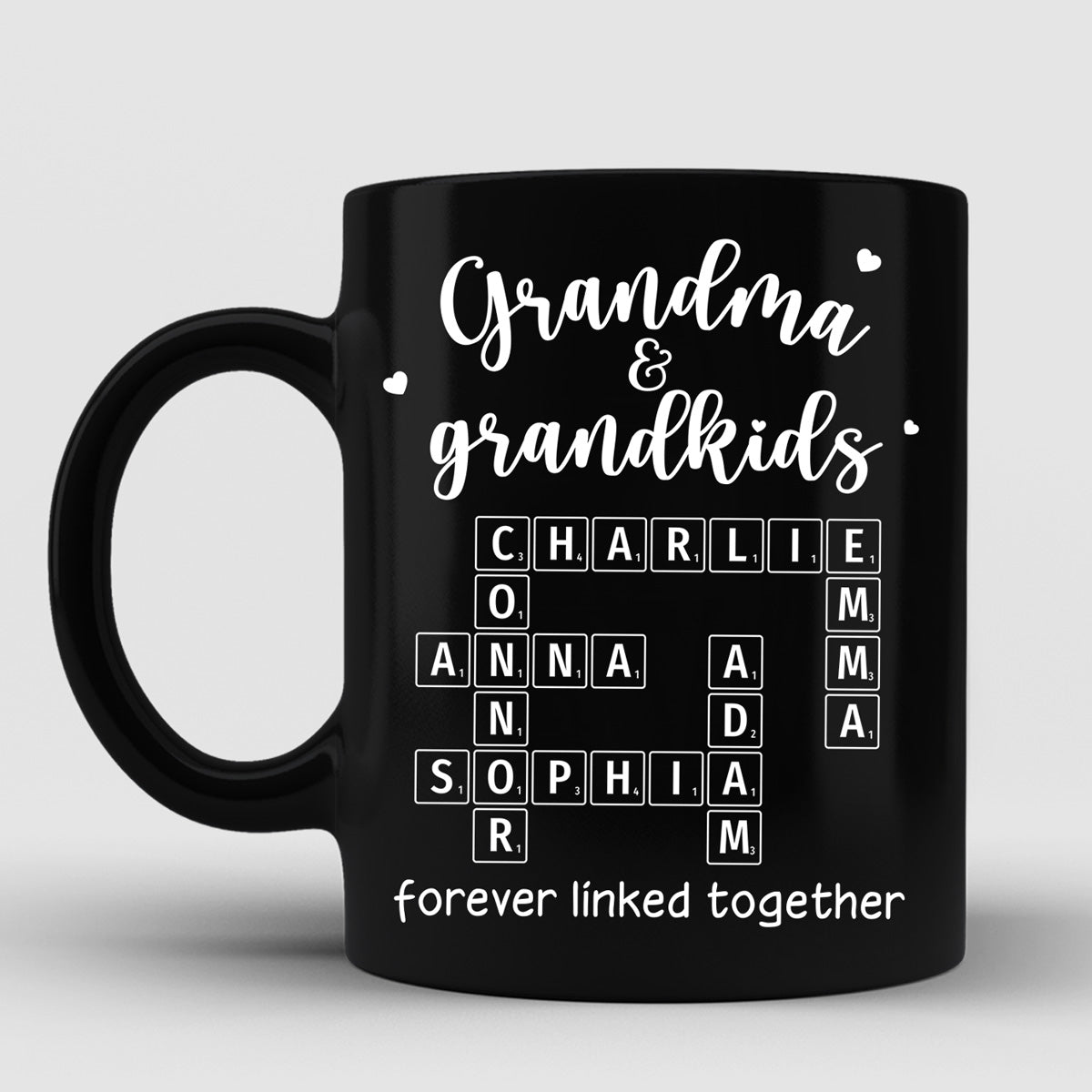 Grandma Grandpa & Grandkids Forever Linked Together Crossword Puzzle Personalized Mug