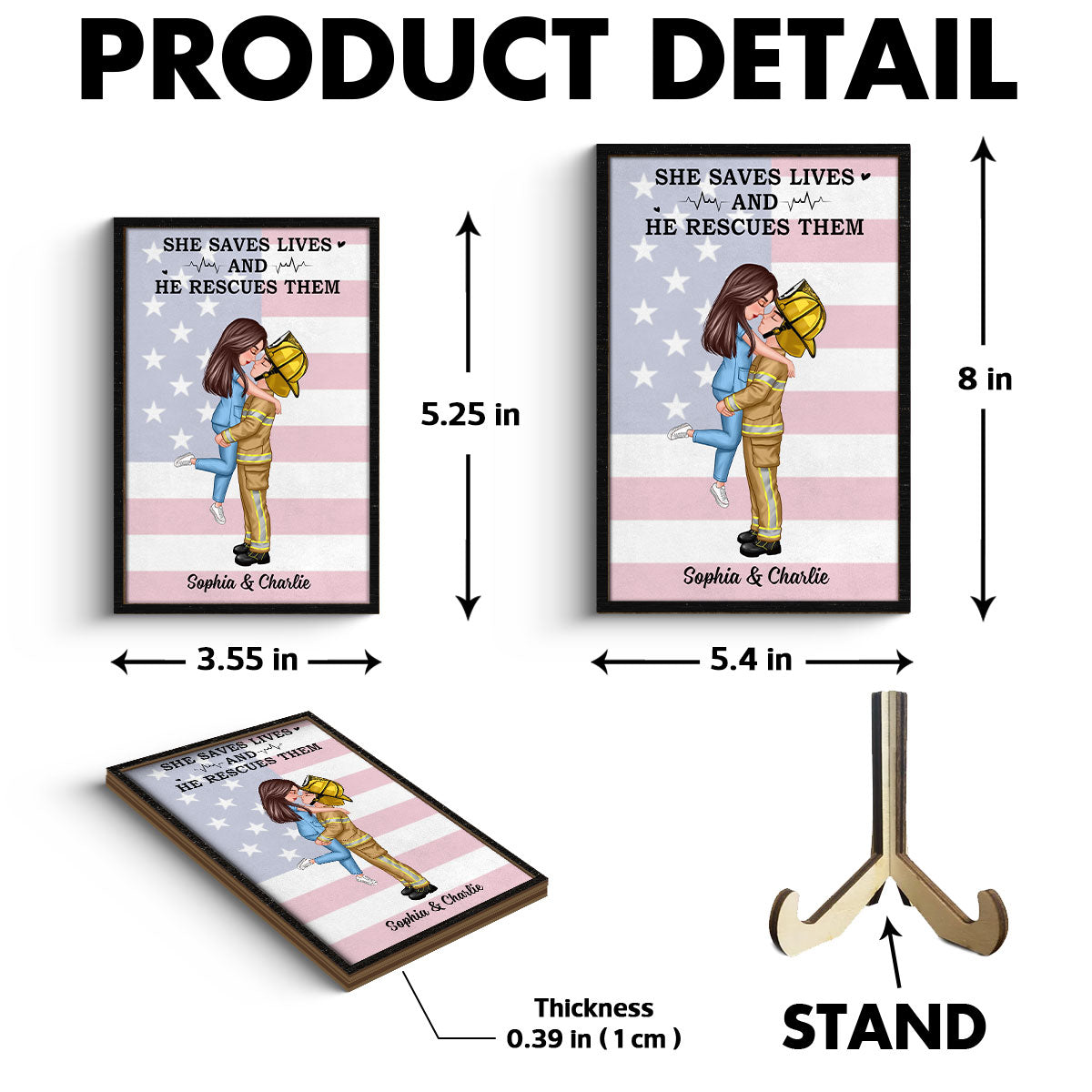 Nation Flag Couple Valentine‘s Day Gifts by Occupation Gift For Her Gift For Him Firefighter, Nurse, Police Officer Personalized 2-Layer Wooden Plaque