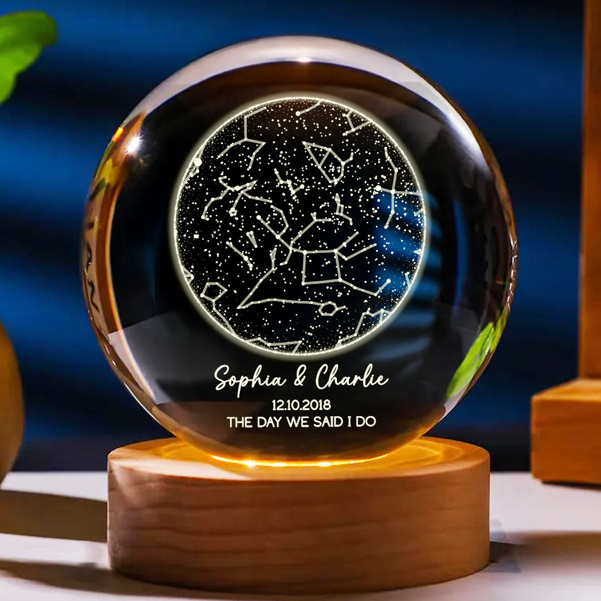 Custom Star Map by Date - Personalized Crystal Ball Night Light - Heartfelt Anniversary Gift, Valentine's Day Gift for Her, for Him