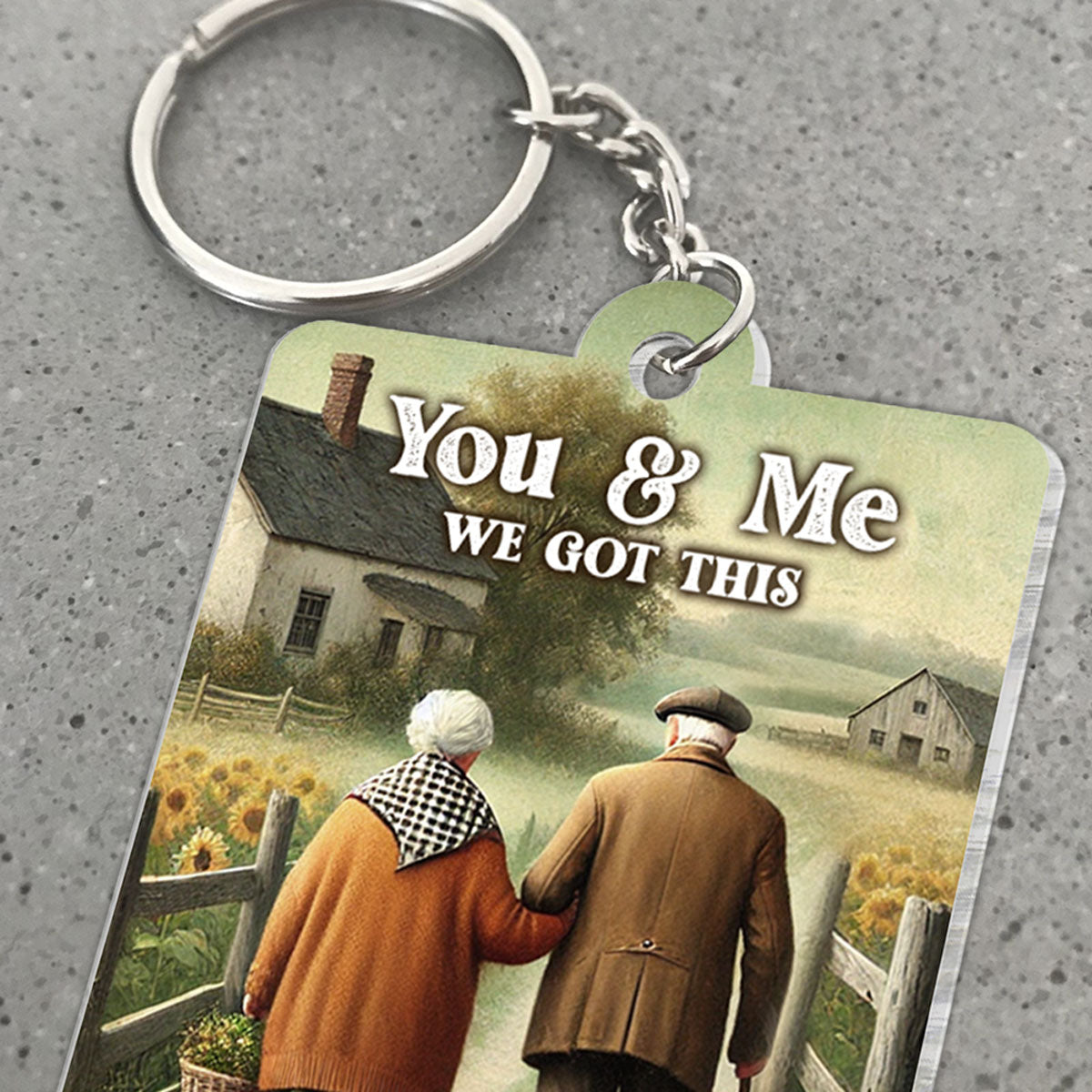 Old Couple Walking Growing Old Together Since Favorite Song Scannable QR Code Personalized Keychain, Heartfelt Gift For Couple, For Him, For Her, Husband, Wife