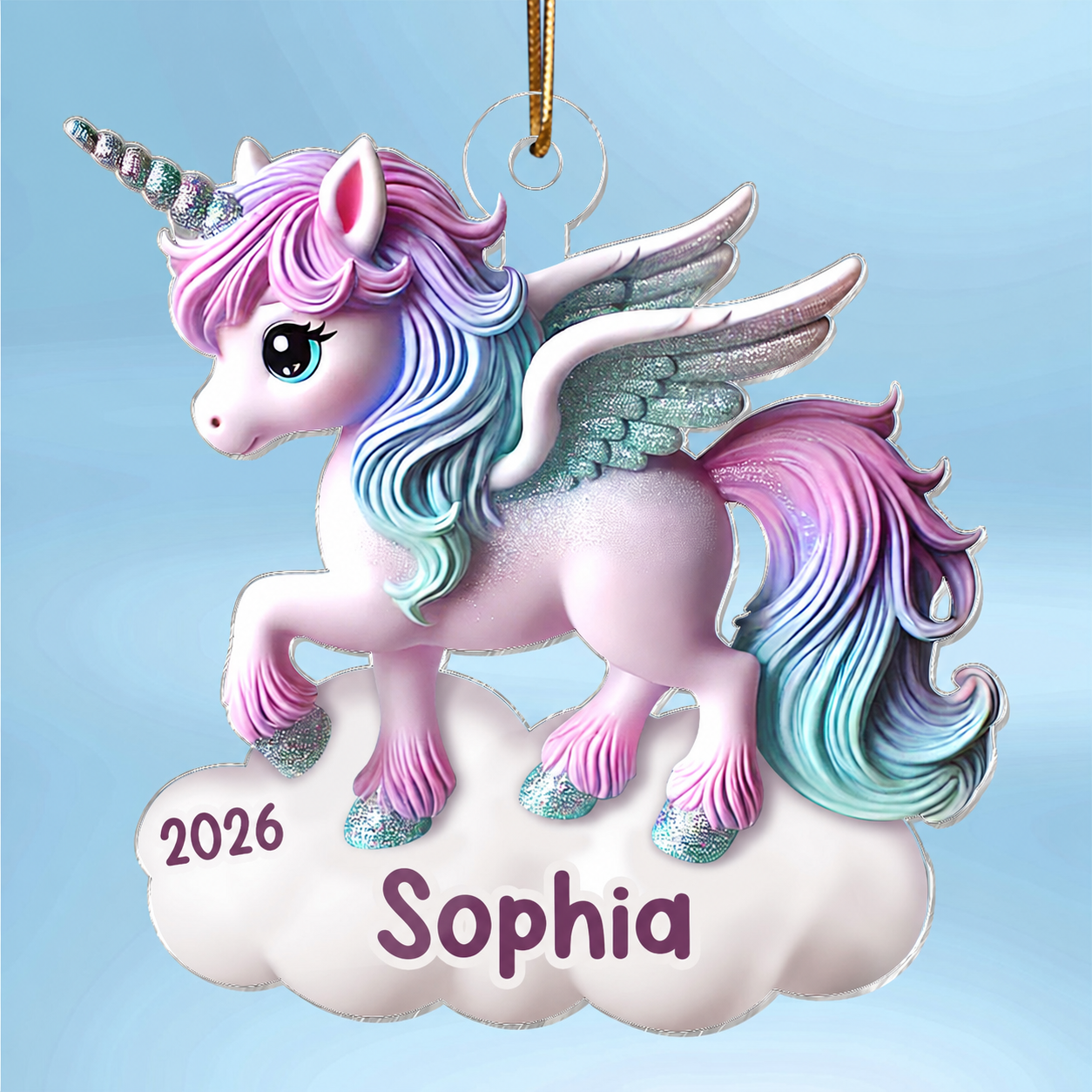 Magical Unicorn 3D Effect Baby's First Christmas Personalized Acrylic Flat Ornament