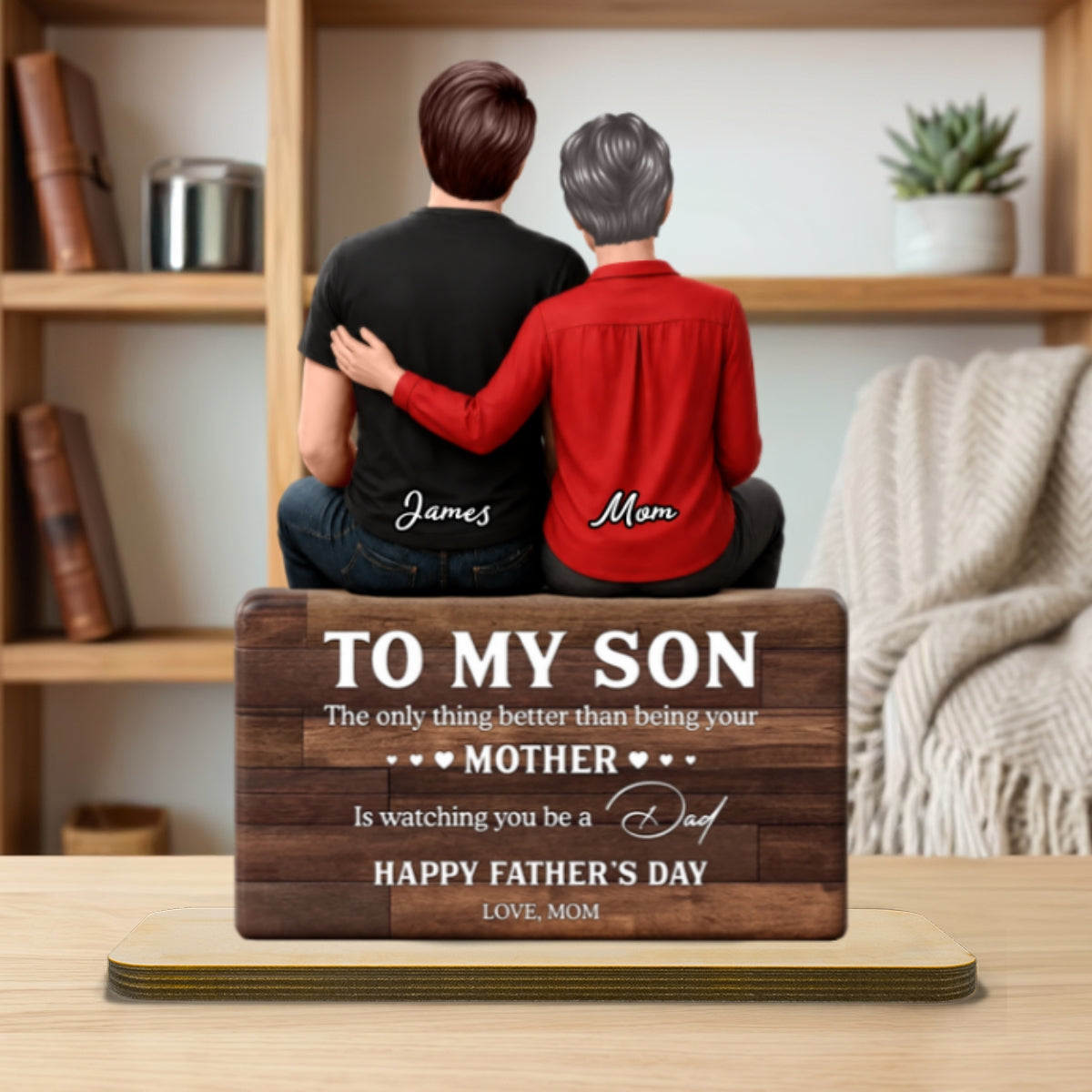 To My Son Happy Father's Day 2D Flat - Personalized Wooden Plaque - Heartfelt Father's Day Gift For Son