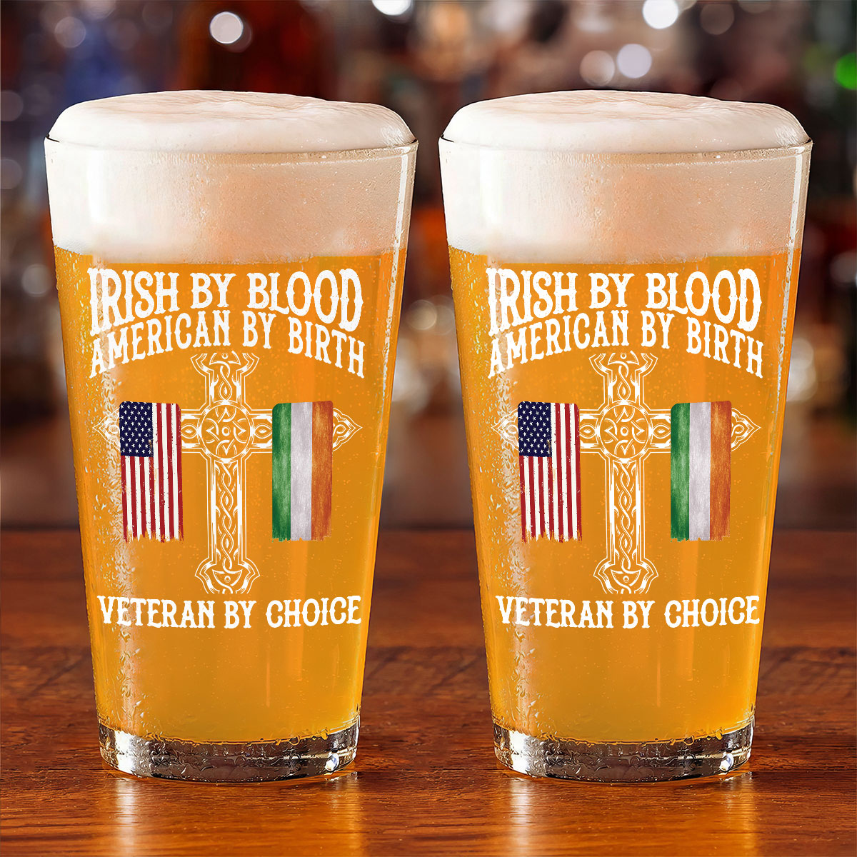 St. Patrick's Day Irish By Blood American By Birth Personalized Beer Glass, Customize Title