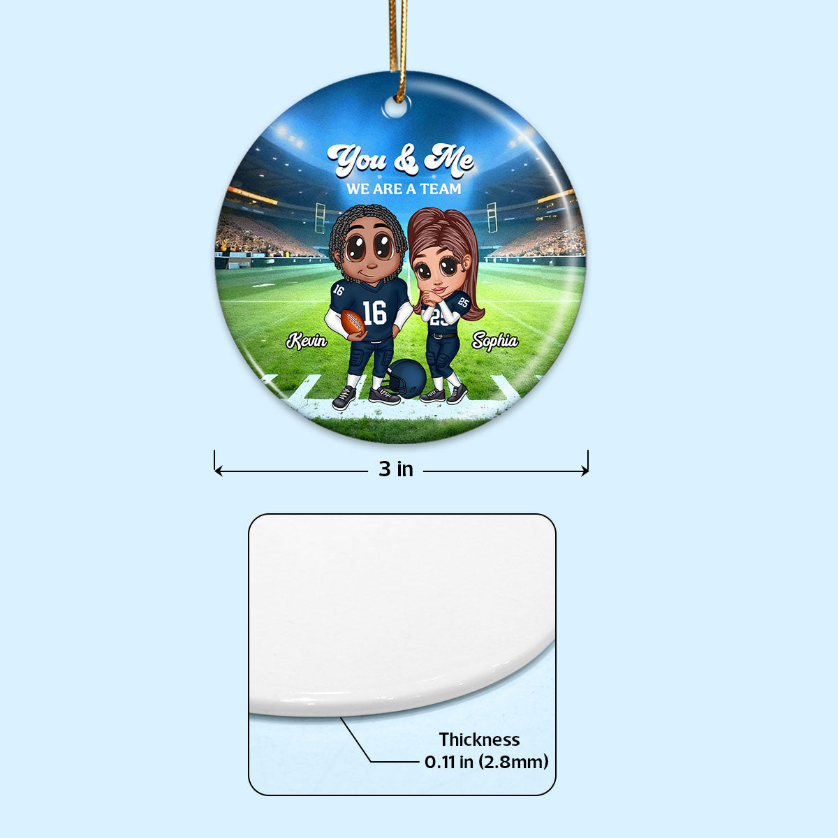 Always Your Biggest Fan American Football Couple Y2K Style Personalized Circle Ceramic Ornament
